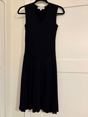 St. John Collection Black Ribbed Knit Midi Dress